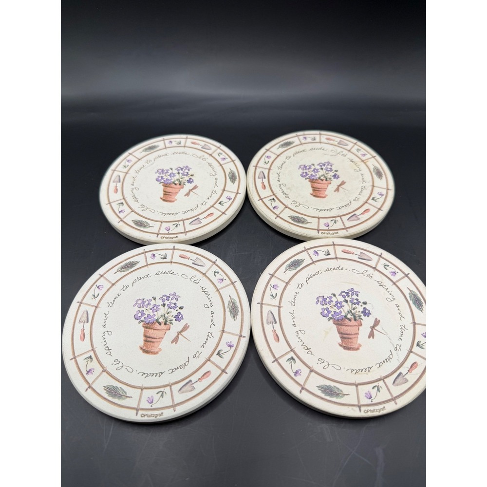 Pfaltzgraff Coasters Set‎ of 4 Cork Backed Spring Garden Floral Drink Coasters